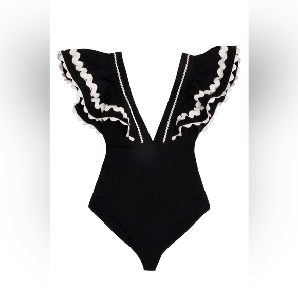 Sea New York Black Ric Rac Ruffles Ryleigh One Piece Swimsuit Small - Picture 1 of 10
